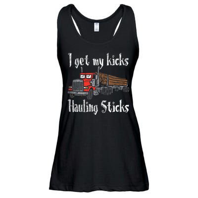 I Get My Kicks Hauling Sticks Log Truck Driver Hauler Ladies Essential Flowy Tank