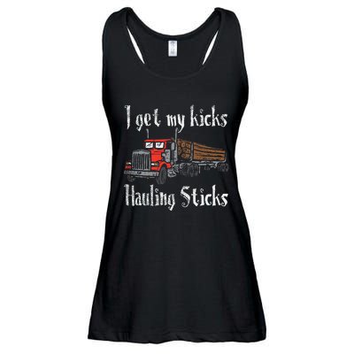 I Get My Kicks Hauling Sticks Log Truck Driver Hauler Ladies Essential Flowy Tank