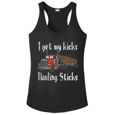 I Get My Kicks Hauling Sticks Log Truck Driver Hauler Ladies PosiCharge Competitor Racerback Tank