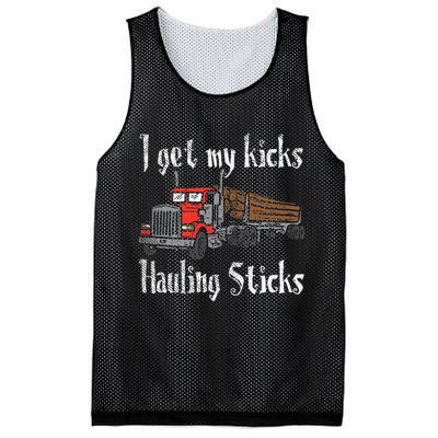 I Get My Kicks Hauling Sticks Log Truck Driver Hauler Mesh Reversible Basketball Jersey Tank