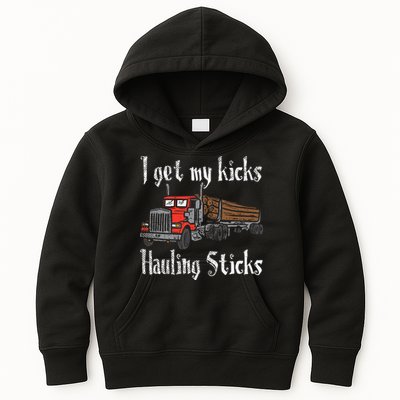 I Get My Kicks Hauling Sticks Log Truck Driver Hauler Kids Hoodie