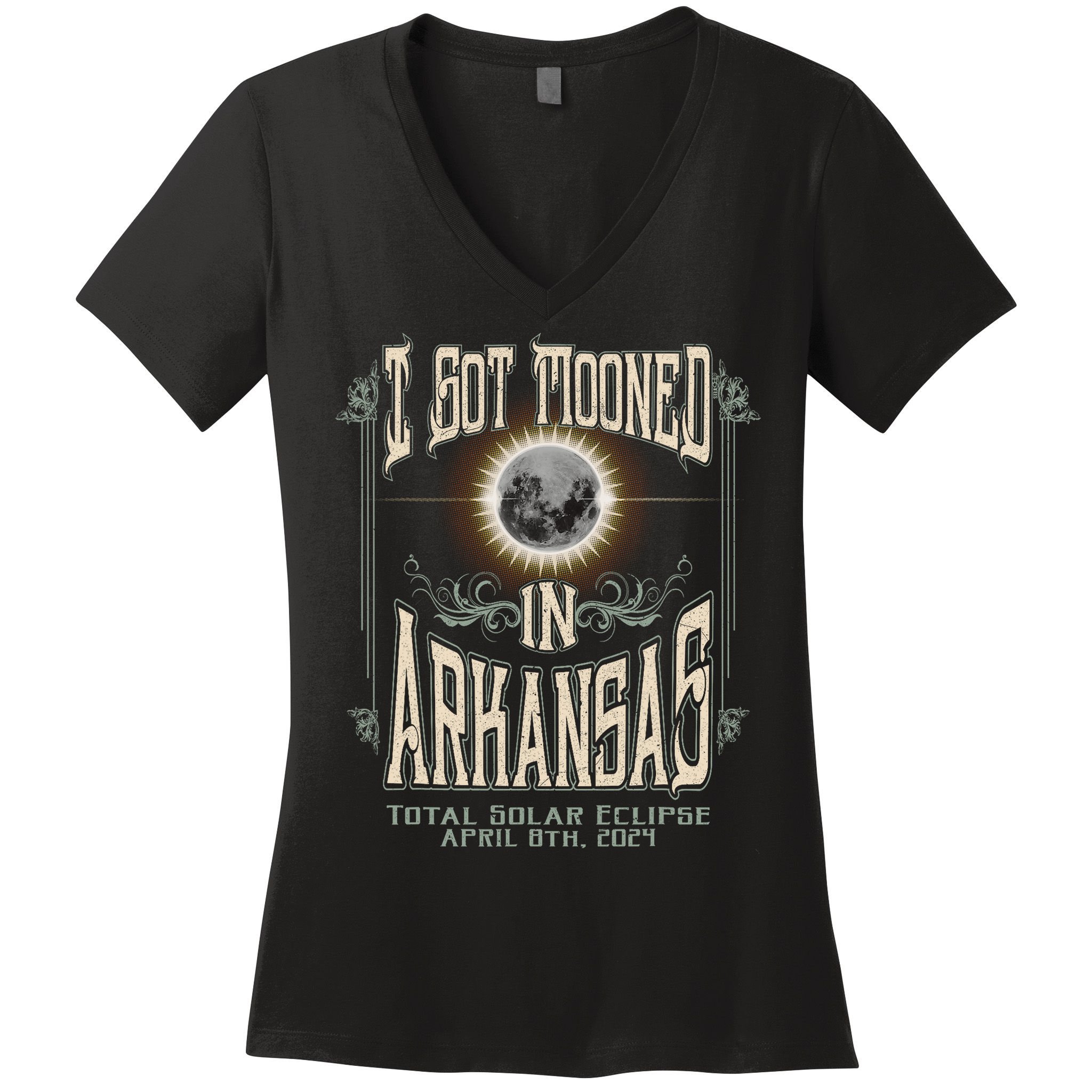 I Got Mooned In Arkansas Total Solar Eclipse 2024 Women's V-Neck T-Shirt