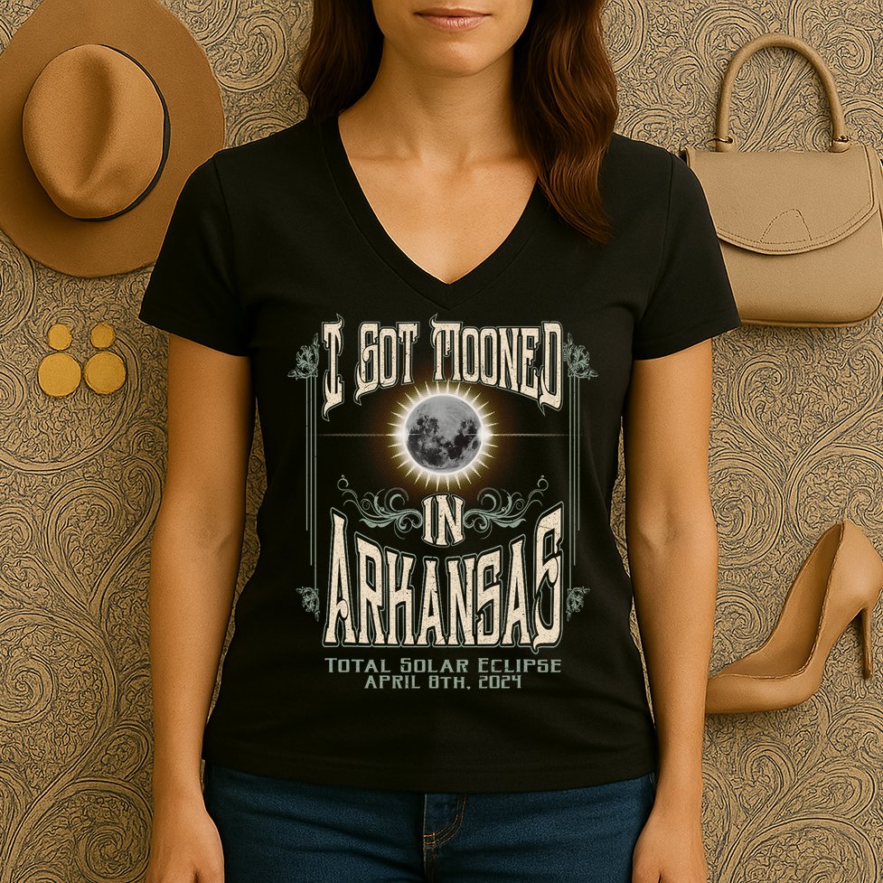 I Got Mooned In Arkansas Total Solar Eclipse 2024 Women's V-Neck T-Shirt