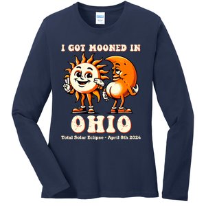 I Got Mooned In Ohio Total Solar Eclipse 2024 Ladies Long Sleeve Shirt