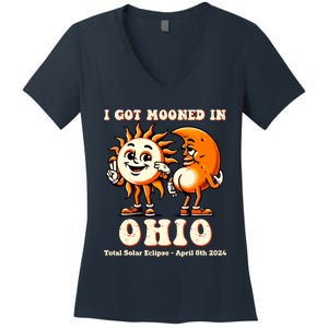 I Got Mooned In Ohio Total Solar Eclipse 2024 Women's V-Neck T-Shirt