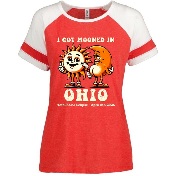 I Got Mooned In Ohio Total Solar Eclipse 2024 Enza Ladies Jersey Colorblock Tee