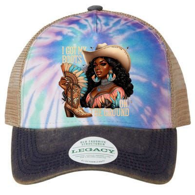 I Got My Boots On The Ground Western Cowgirl Melanin Swag  Legacy Tie Dye Trucker Hat