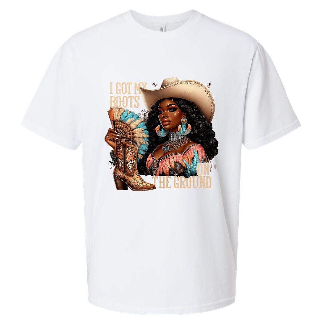 I Got My Boots On The Ground Western Cowgirl Melanin Swag  Sueded Cloud Jersey T-Shirt