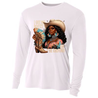 I Got My Boots On The Ground Western Cowgirl Melanin Swag  Cooling Performance Long Sleeve Crew