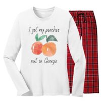 I Got My Peaches Out In Georgia Lyrics Song Funny Fruit Women's Long Sleeve Flannel Pajama Set 