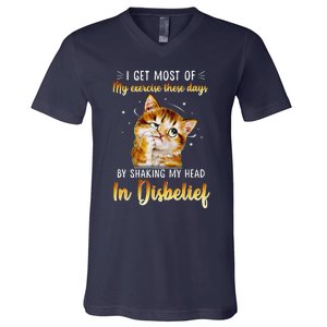 I Get Most Of My Exercise These Day By Shaking My Head Cat V-Neck T-Shirt