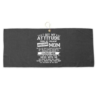 I Get My Attitude From My Freaking Awesome Mom Funny Large Microfiber Waffle Golf Towel