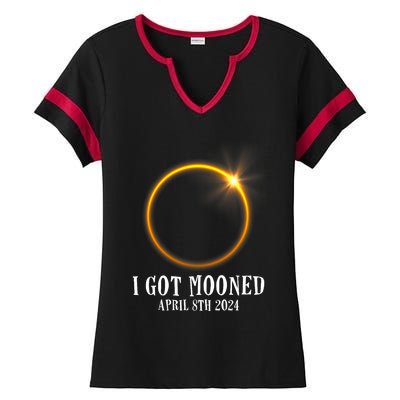 I Got Mooned 4.08.24 Total Solar Eclipse 2024 Ladies Halftime Notch Neck Tee