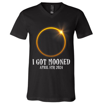 I Got Mooned 4.08.24 Total Solar Eclipse 2024 V-Neck T-Shirt