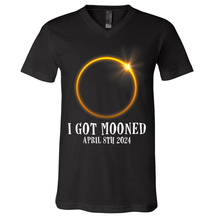 I Got Mooned 4.08.24 Total Solar Eclipse 2024 V-Neck T-Shirt
