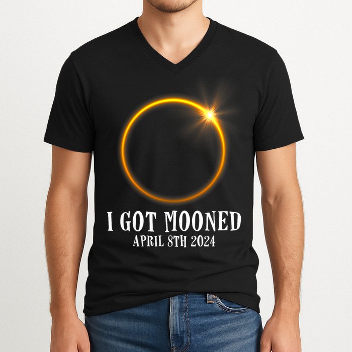 I Got Mooned 4.08.24 Total Solar Eclipse 2024 V-Neck T-Shirt