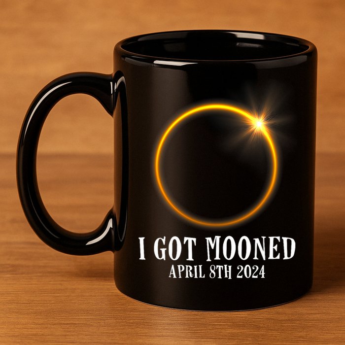 I Got Mooned 4.08.24 Total Solar Eclipse 2024 11oz C Handle Ceramic Mug