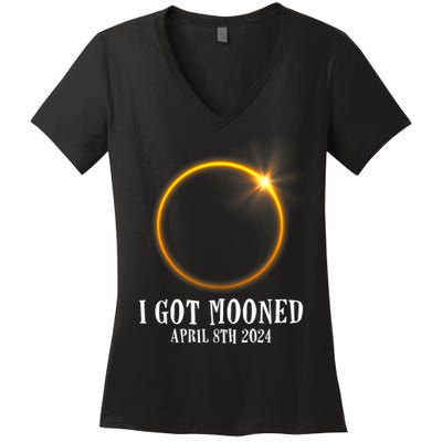 I Got Mooned 4.08.24 Total Solar Eclipse 2024 Women's V-Neck T-Shirt