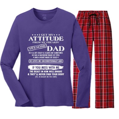 I Get My Attitude From My Freaking Awesome Dad Women's Long Sleeve Flannel Pajama Set 