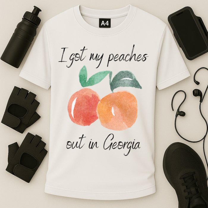 I Got My Peaches Out In Georgia Lyrics Song Funny Fruit Cooling Performance Crew T-Shirt