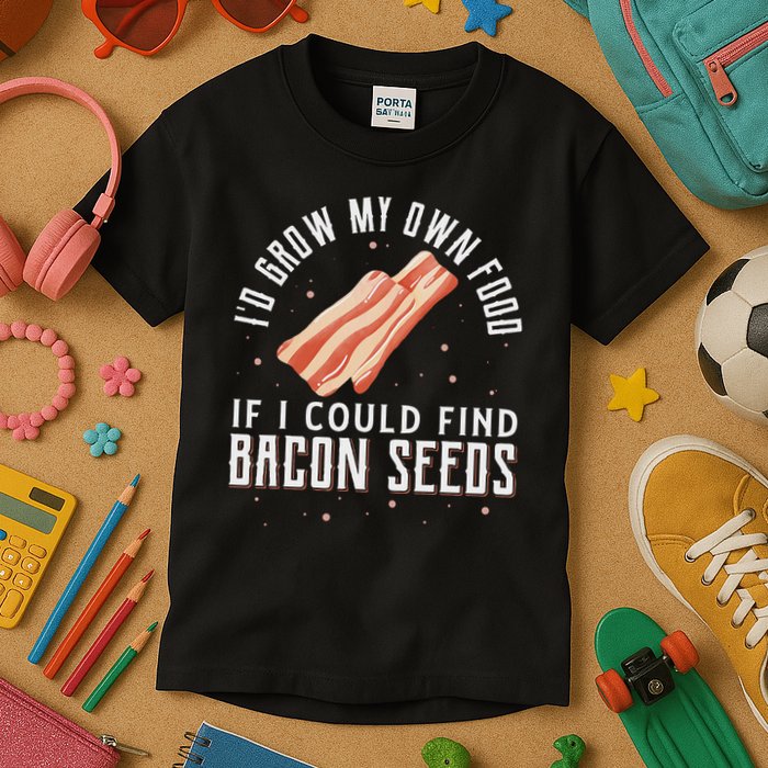 I'd Grow My Own Food If I Could Find Bacon Seeds Bacon Seed Kids T-Shirt