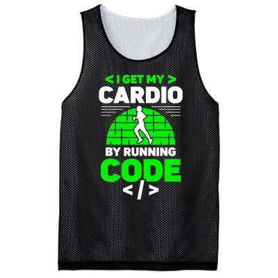 I Get My Cardio By Running Code Programmer Coding Coder Mesh Reversible Basketball Jersey Tank