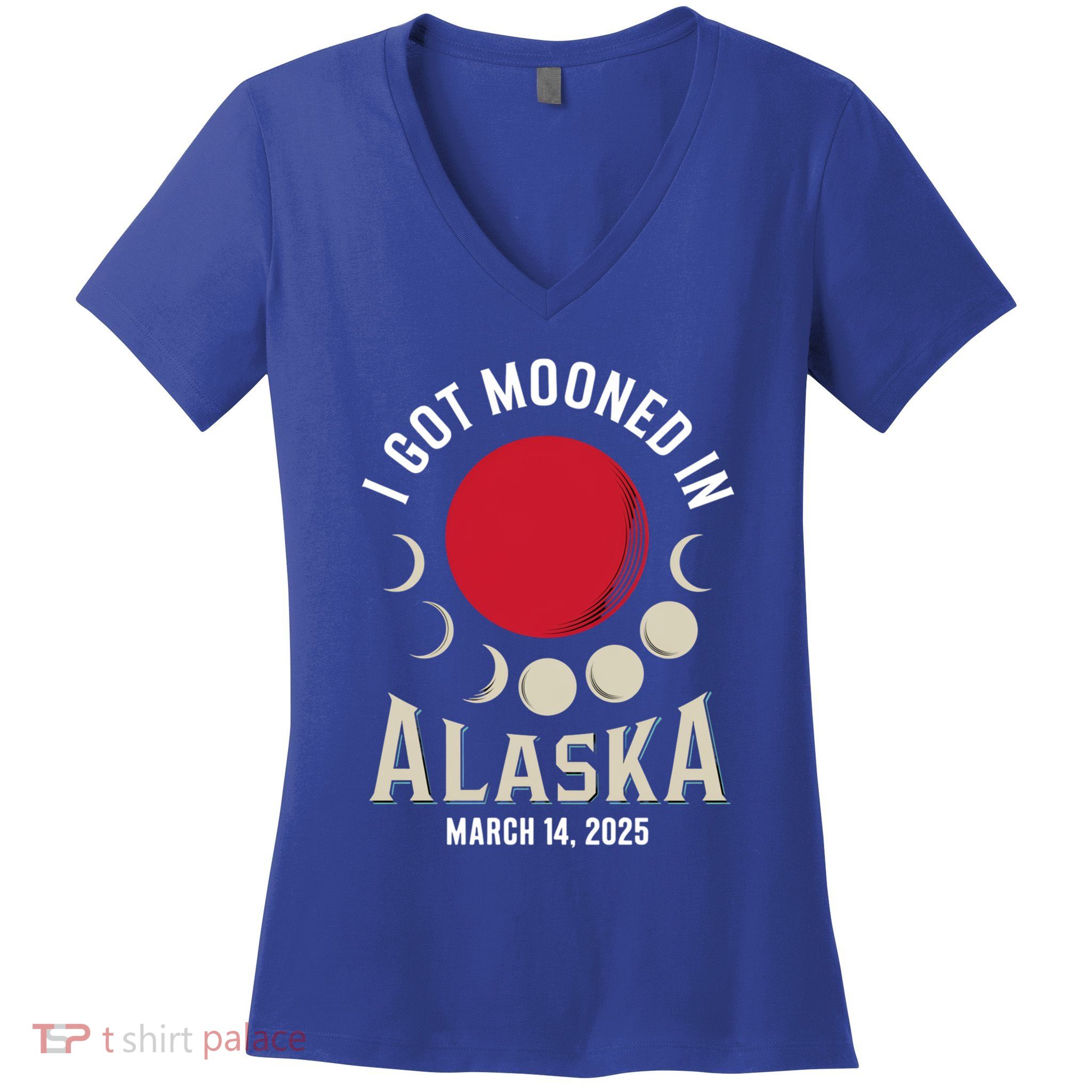 I Got Mooned In Alaska March 2025 Lunar Eclipse Blood Moon Gift Women's V-Neck T-Shirt