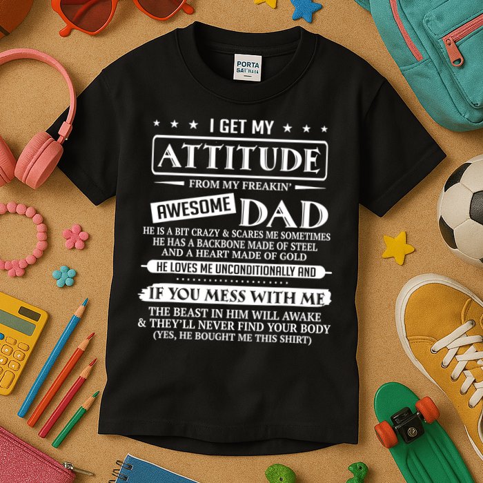 I Get My Attitude From My Freaking Awesome Dad Father's Day Kids T-Shirt