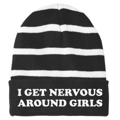 I Get Nervous Around Striped Beanie with Solid Band