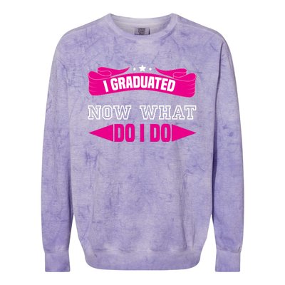 I GRADUATED NOW WHAT EDUCATION T Colorblast Crewneck Sweatshirt