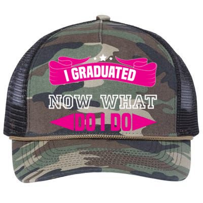 I GRADUATED NOW WHAT EDUCATION T Retro Rope Trucker Hat Cap