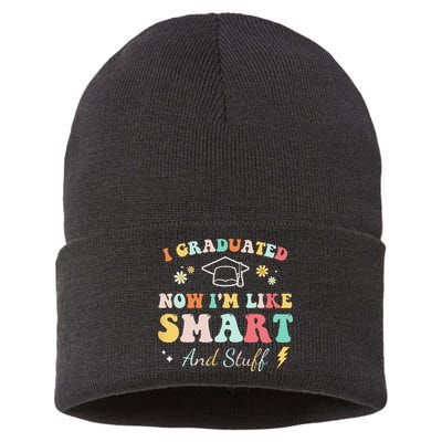 I graduated now I'm like smart and stuff Graduation Sustainable Knit Beanie