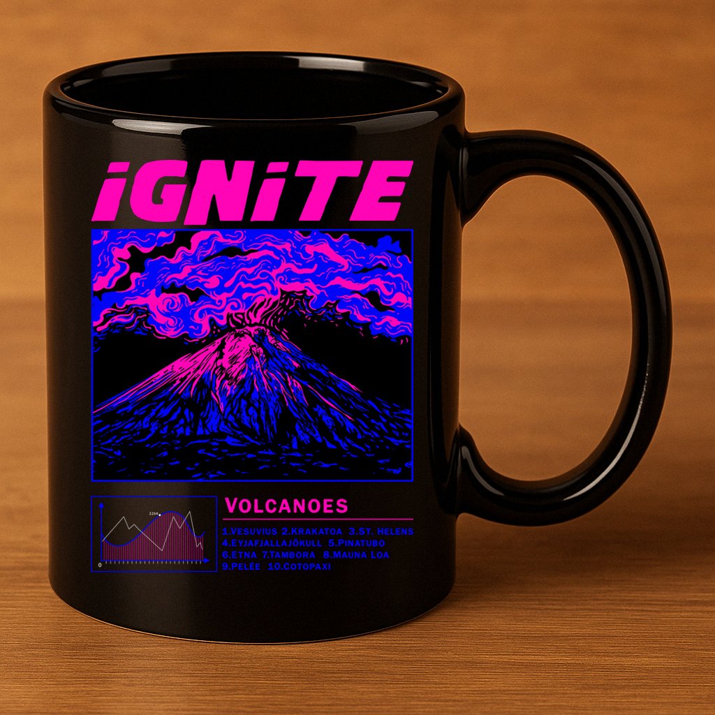 Ignite Volcano Illustration 11oz C Handle Ceramic Mug