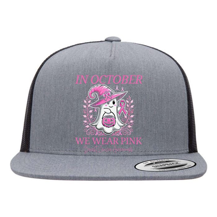 In Ghost October Breast Cancer Awareness Halloween Flat Bill Trucker Hat