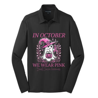 In Ghost October Breast Cancer Awareness Halloween Silk Touch Performance Long Sleeve Polo