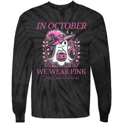 In Ghost October Breast Cancer Awareness Halloween Tie-Dye Long Sleeve Shirt