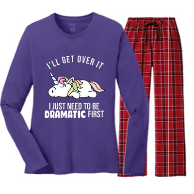 I'll Get Over It I Just Need To Be Dramatic First Funny Unicorn Women's Long Sleeve Flannel Pajama Set 