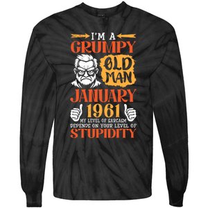 IM Grumpy Old Man January 1961 My Level Of Sarcasm On You Tie-Dye Long Sleeve Shirt