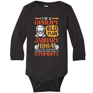 IM Grumpy Old Man January 1964 My Level Of Sarcasm On You Baby Long Sleeve Bodysuit