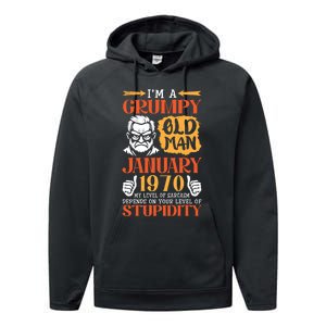 IM Grumpy Old Man January 1970 My Level Of Sarcasm On You Performance Fleece Hoodie