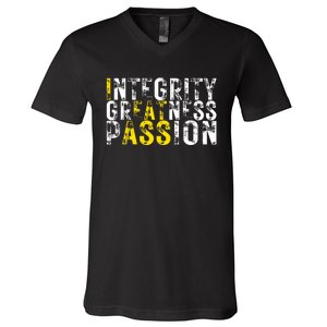 Integrity Greatness Passion Funny V-Neck T-Shirt