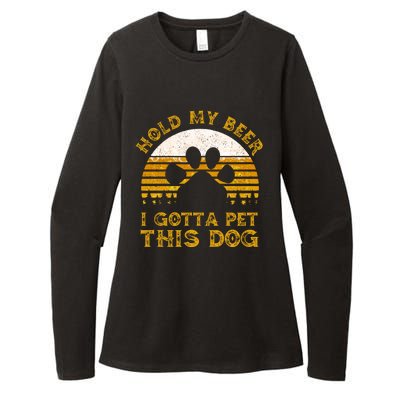 I Gotta Pet This Dog Hold My Beer Vintage Womens CVC Long Sleeve Shirt