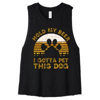 I Gotta Pet This Dog Hold My Beer Vintage Women's Racerback Cropped Tank