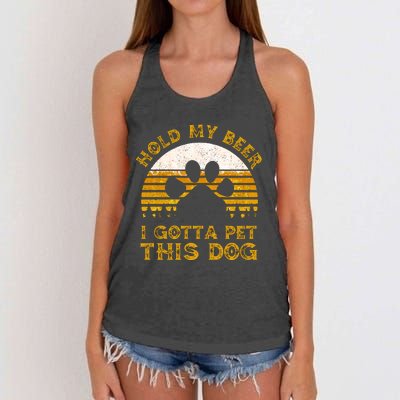 I Gotta Pet This Dog Hold My Beer Vintage Women's Knotted Racerback Tank