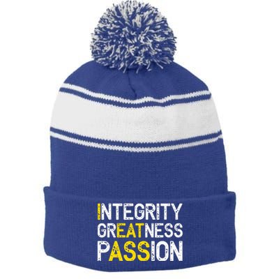 Integrity Greatness Passion Stripe Pom Pom Beanie