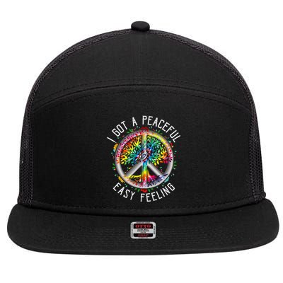 I Got Peaceful Easyfeeling Tie Dye Hippie 1960s 7 Panel Mesh Trucker Snapback Hat