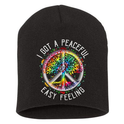 I Got Peaceful Easyfeeling Tie Dye Hippie 1960s Short Acrylic Beanie