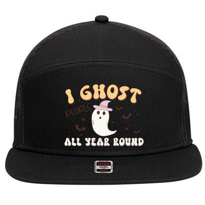 I Ghost People All Year Round Retro Halloween Ghost Costume Gift 7 Panel Mesh Trucker Snapback Hat