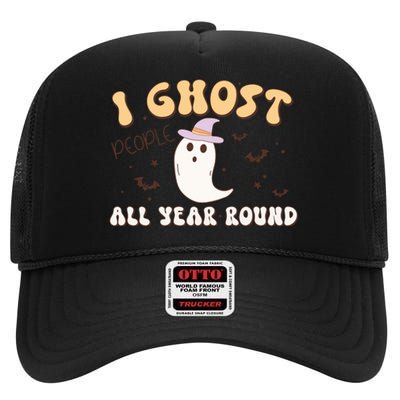 I Ghost People All Year Round Retro Halloween Ghost Costume Gift High Crown Mesh Back Trucker Hat