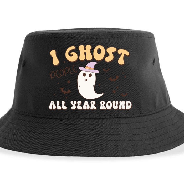 I Ghost People All Year Round Retro Halloween Ghost Costume Gift Sustainable Bucket Hat